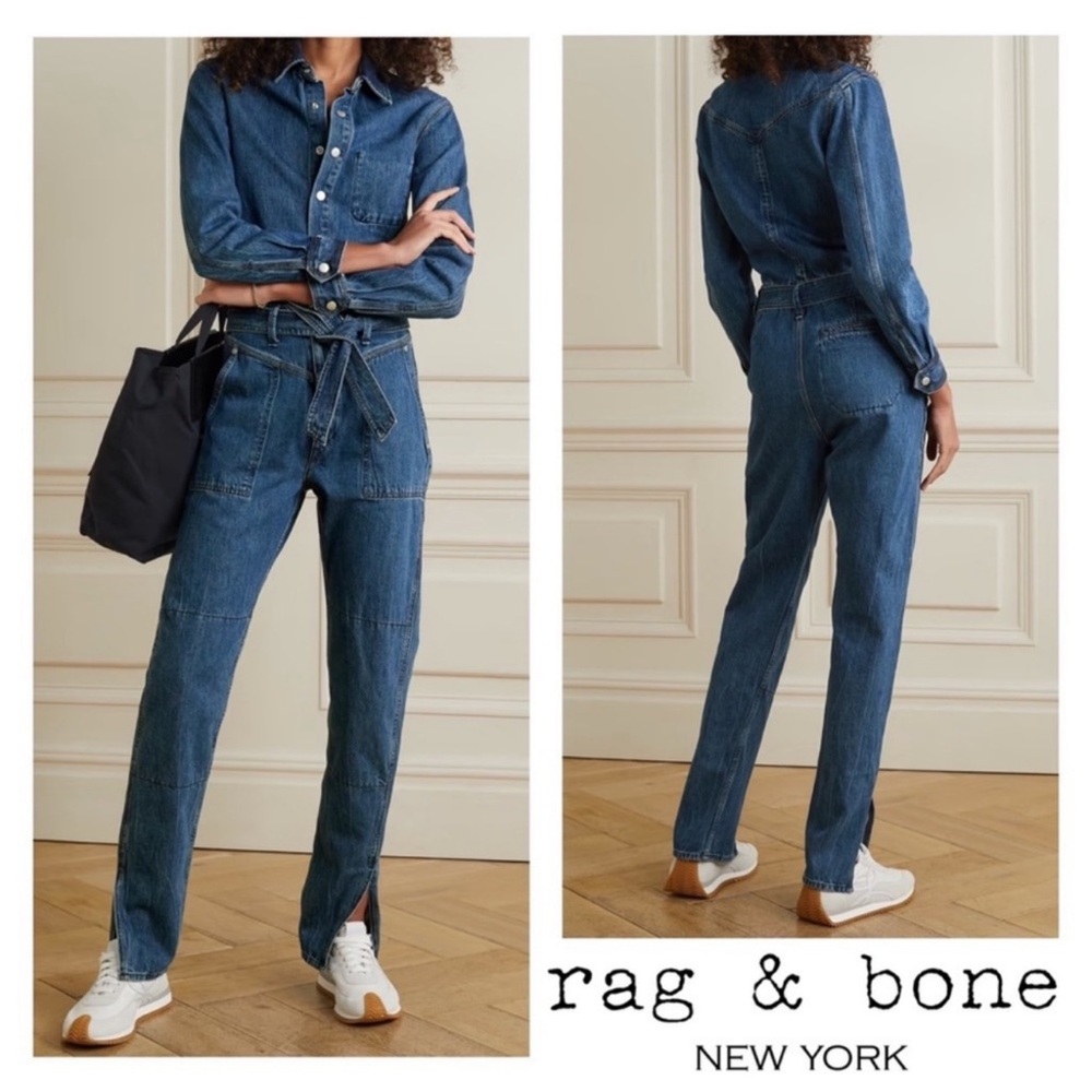New! Rag & Bone Mia Denim Utility Jumpsuit - Picture 2 of 12